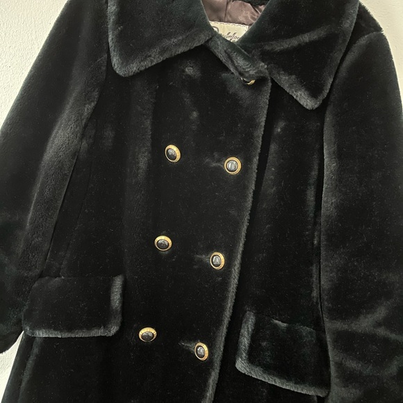 Vintage Brells Downtown Black Faux Fur Elegant Long Line Collared Winter Coat - Picture 6 of 10
